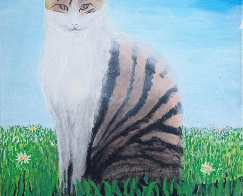 Chat debout peinture acrylique sur toile KikiD