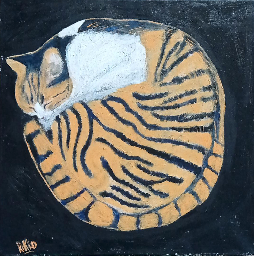 Chat endormi peinture acrylique sur toile KikiD