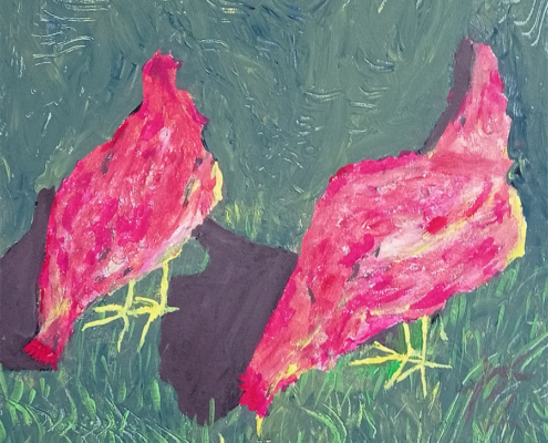 Poules acrylique sur toile Kikid